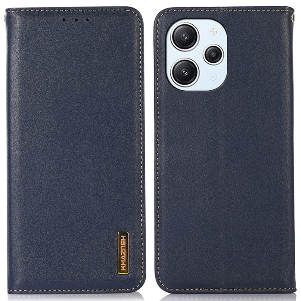 KHAZNEH For Xiaomi Redmi 12 4G Nappa Texture Genuine Cow Leather Wallet Case RFID Blocking Stand Cover