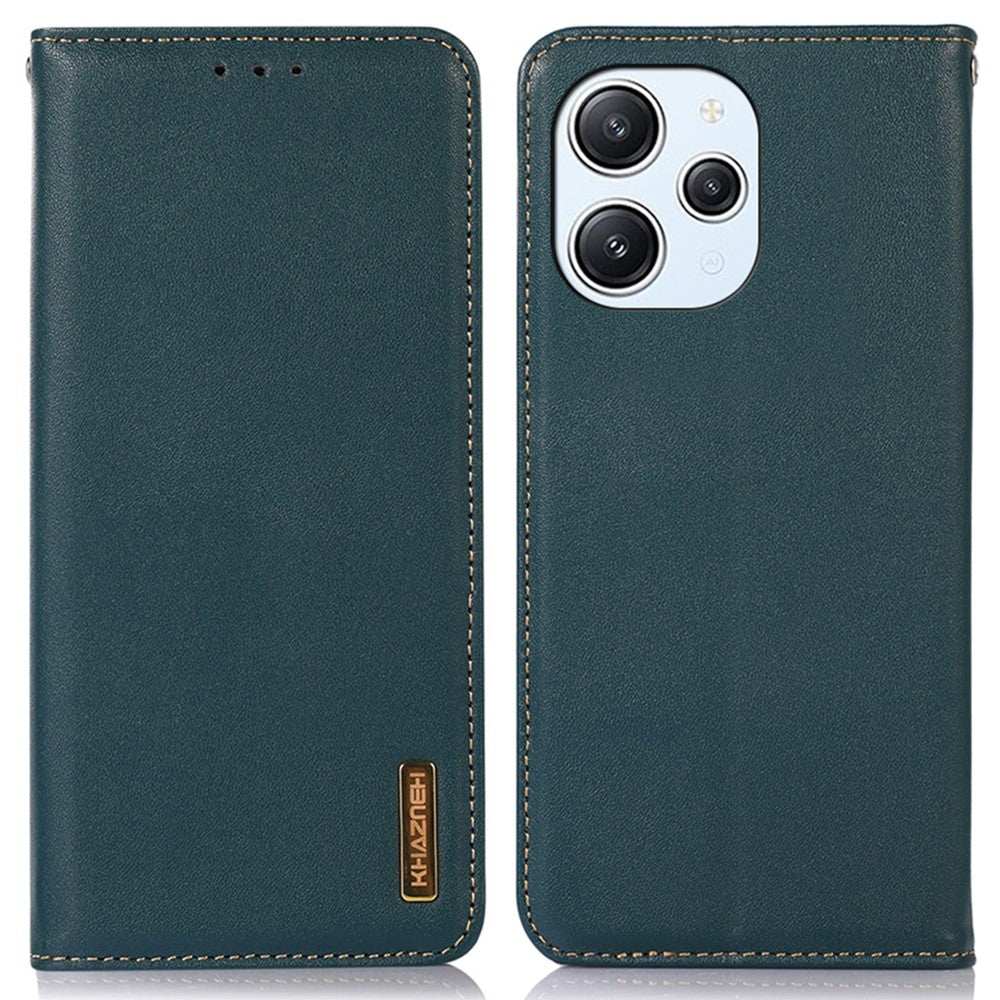 KHAZNEH For Xiaomi Redmi 12 4G Nappa Texture Genuine Cow Leather Wallet Case RFID Blocking Stand Cover