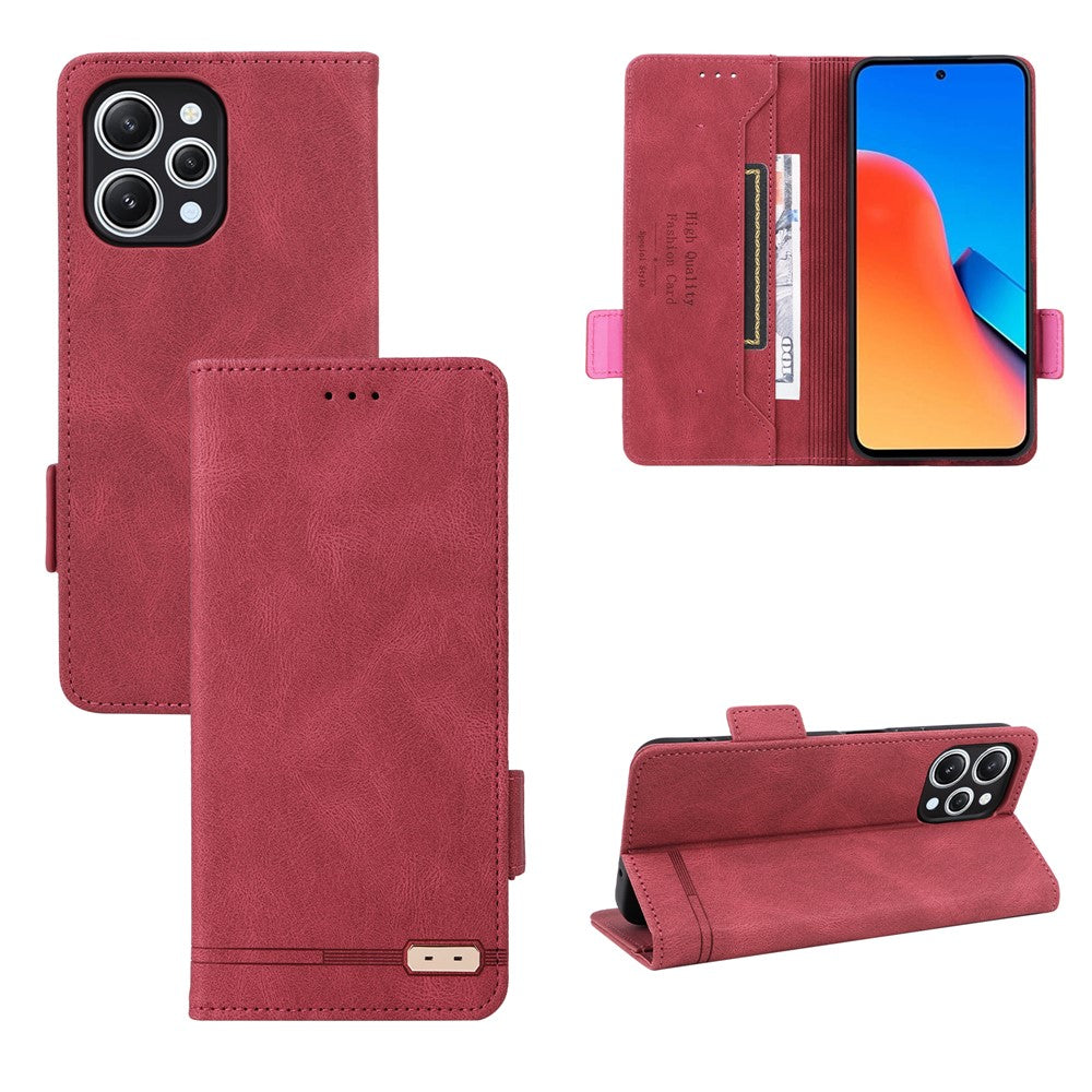 For Xiaomi Redmi 12 4G Hardware Decor PU Leather Wallet Phone Case Stand Protective Cover