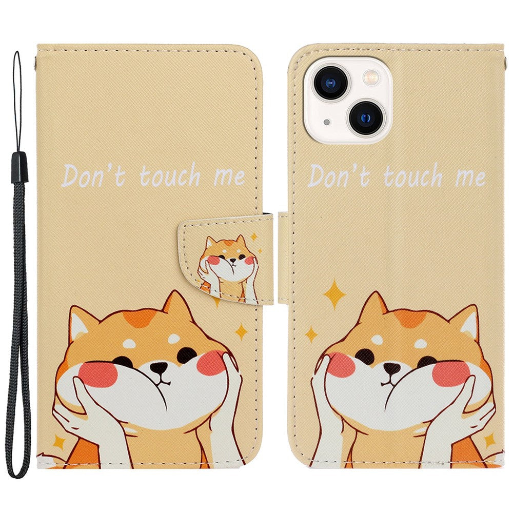 iPhone 15 Wallet-Hülle – Musterdruck, mit Ständer & Riemen