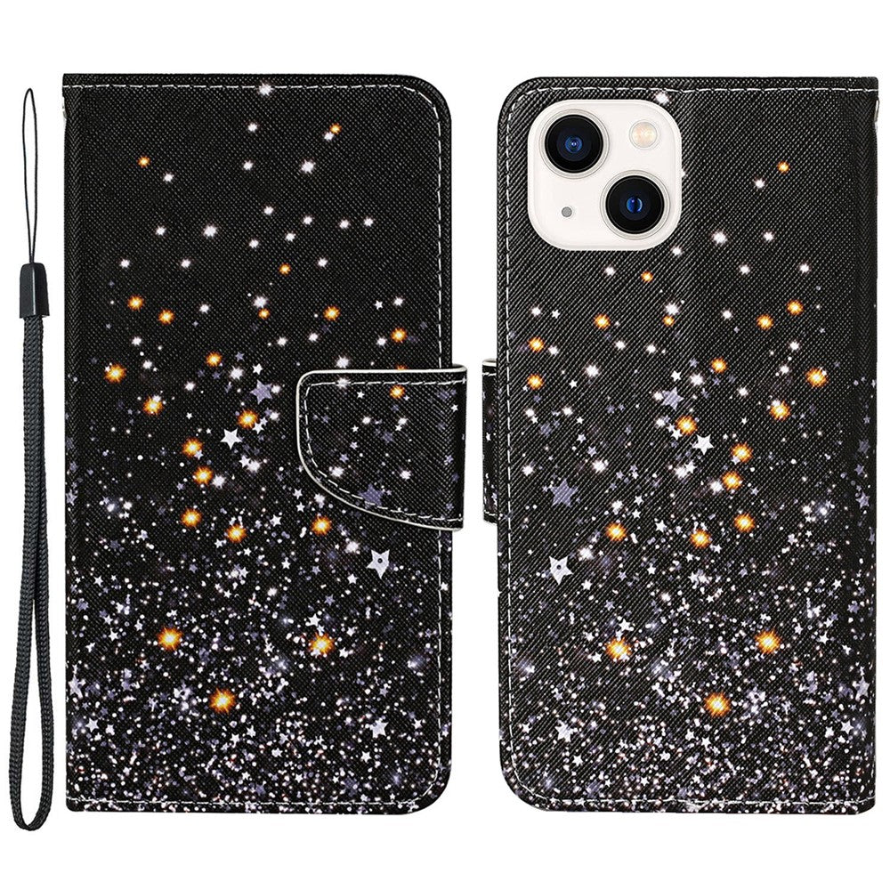 iPhone 15 Wallet-Hülle – Musterdruck, mit Ständer & Riemen