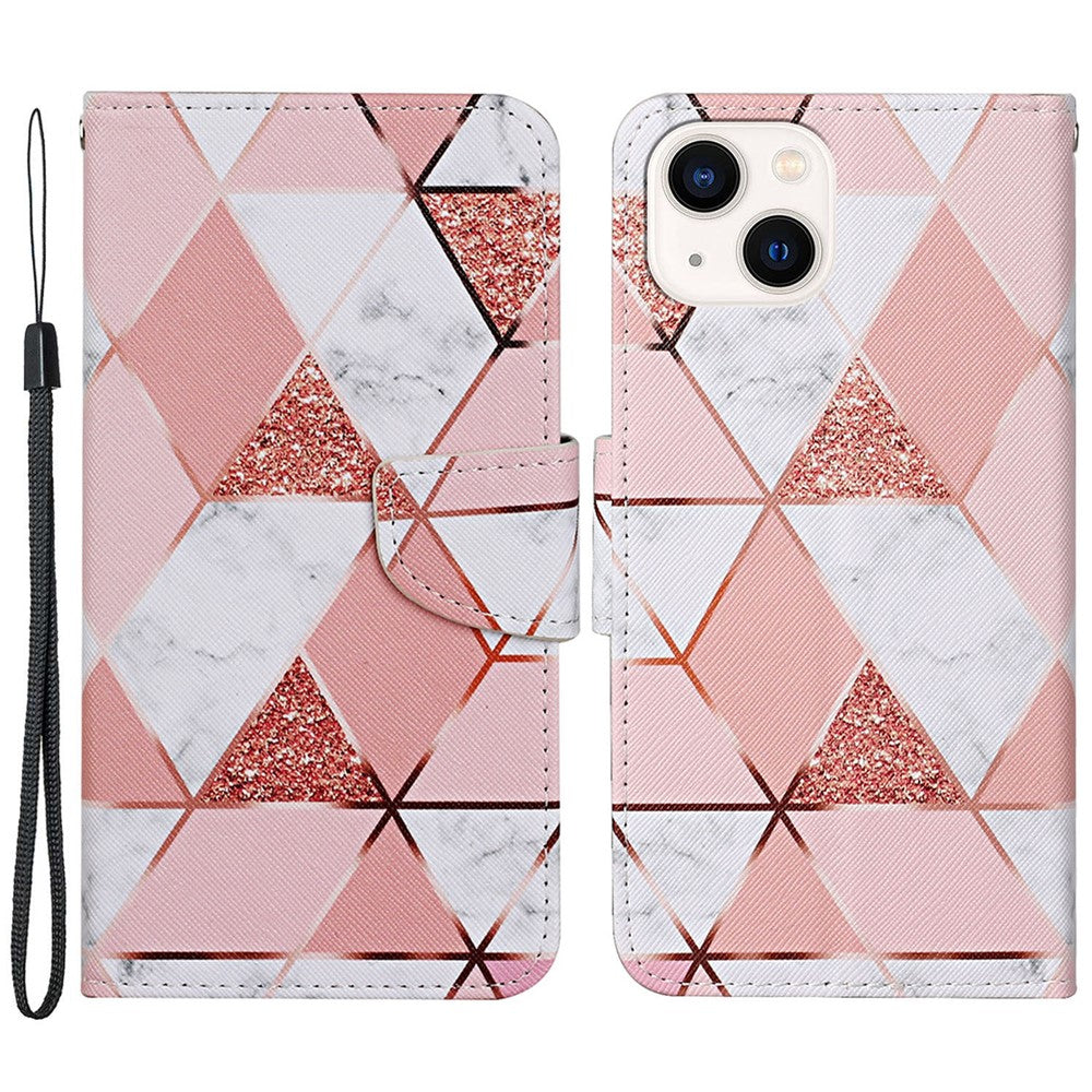 iPhone 15 Wallet-Hülle – Musterdruck, mit Ständer & Riemen