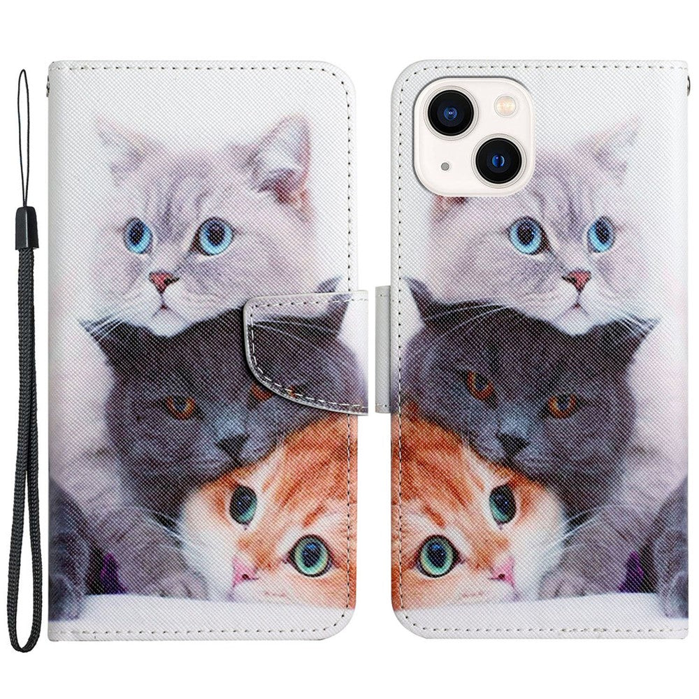 iPhone 15 Wallet-Hülle – Musterdruck, mit Ständer & Riemen