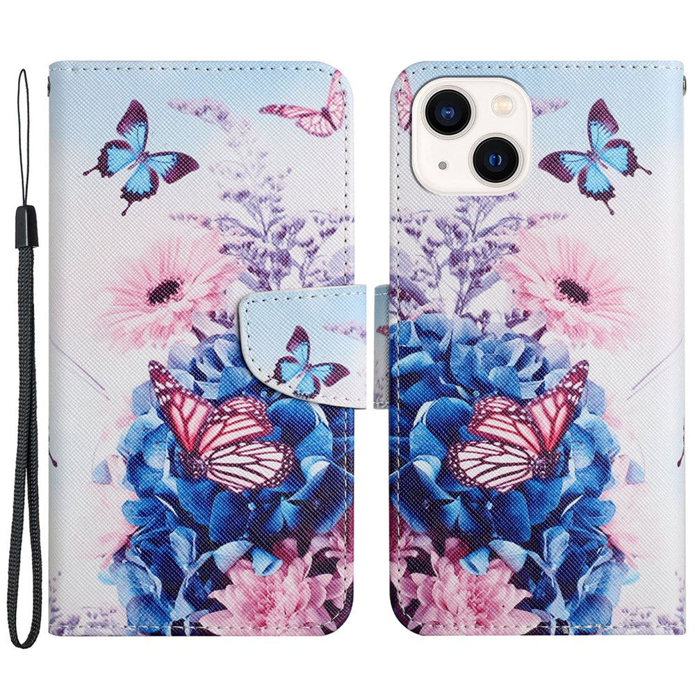 iPhone 15 Wallet-Hülle – Musterdruck, mit Ständer & Riemen