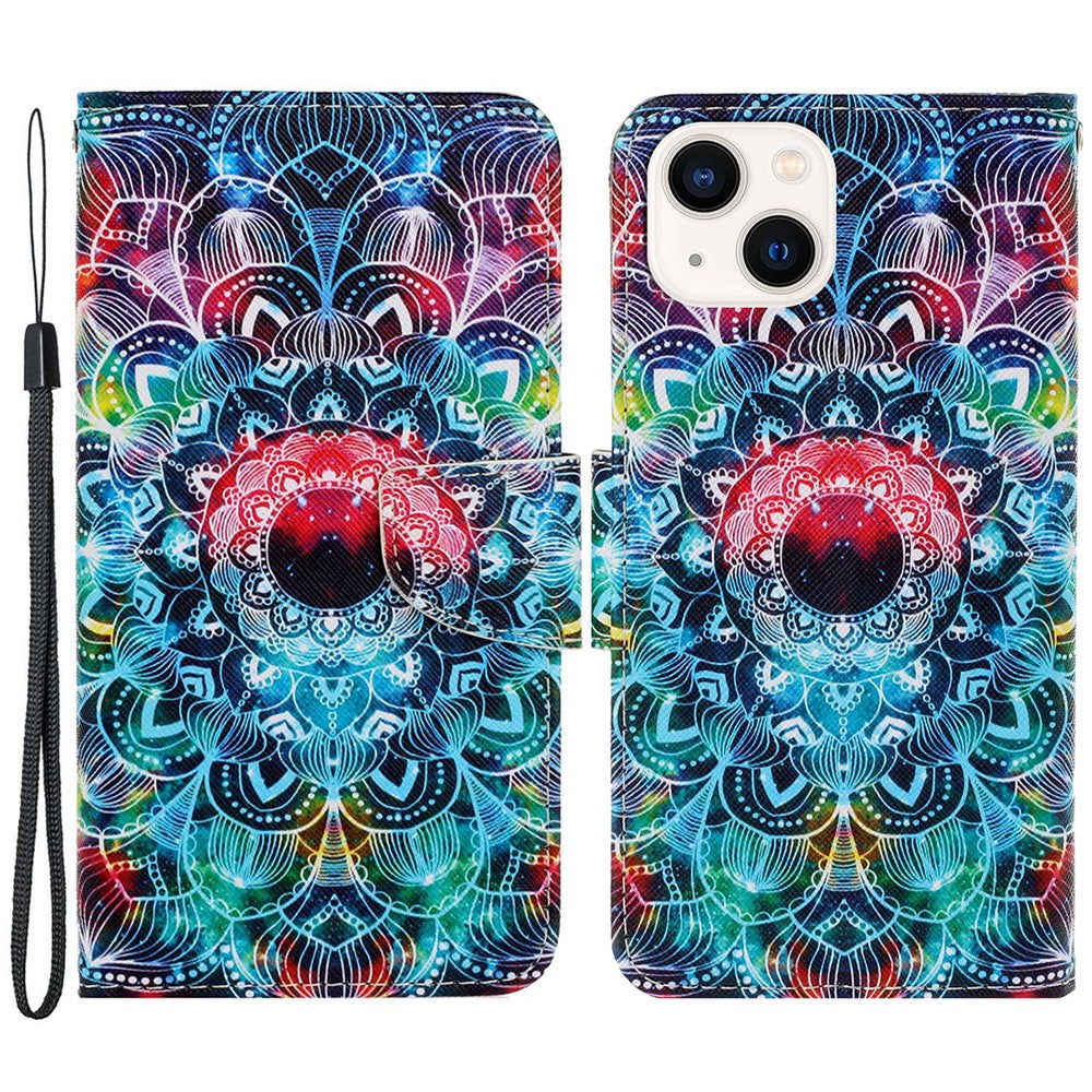 iPhone 15 Wallet-Hülle – Musterdruck, mit Ständer & Riemen