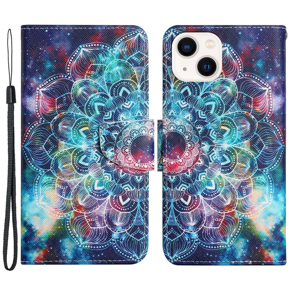 iPhone 15 Wallet-Hülle – Musterdruck, mit Ständer & Riemen