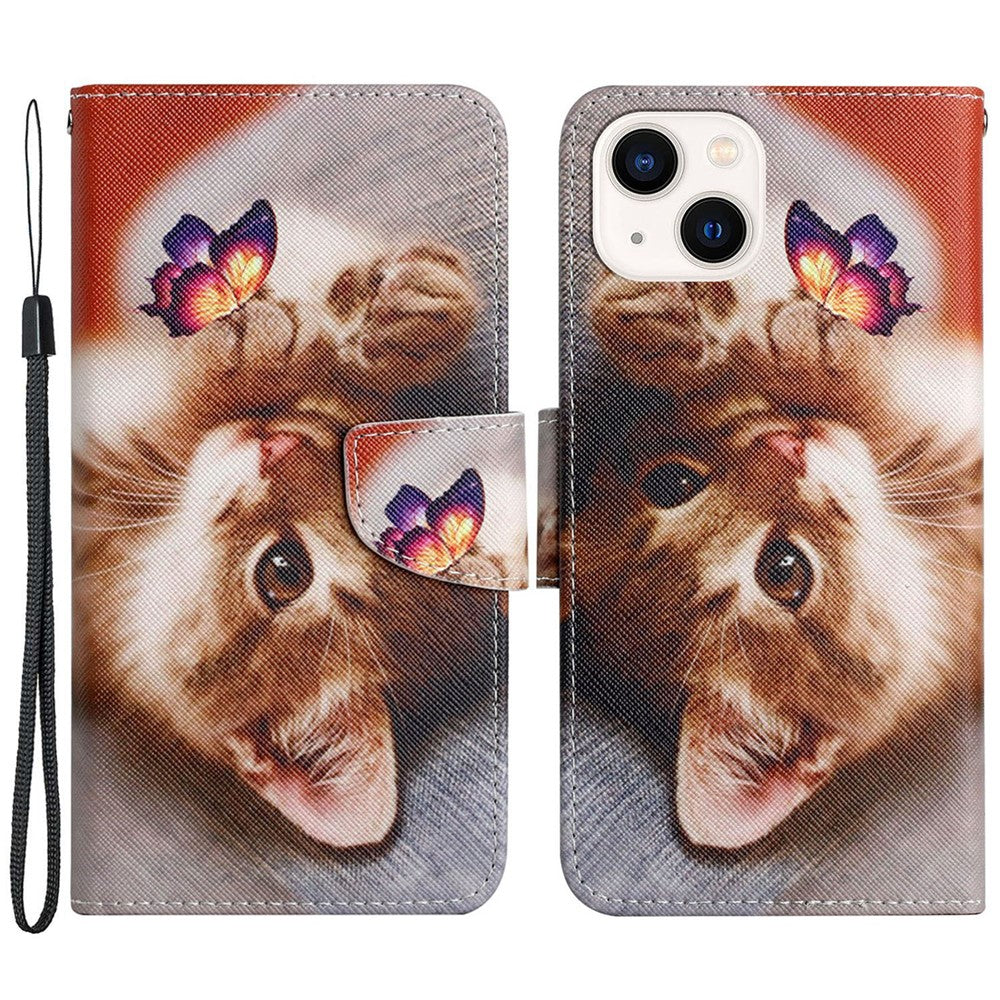 iPhone 15 Wallet-Hülle – Musterdruck, mit Ständer & Riemen