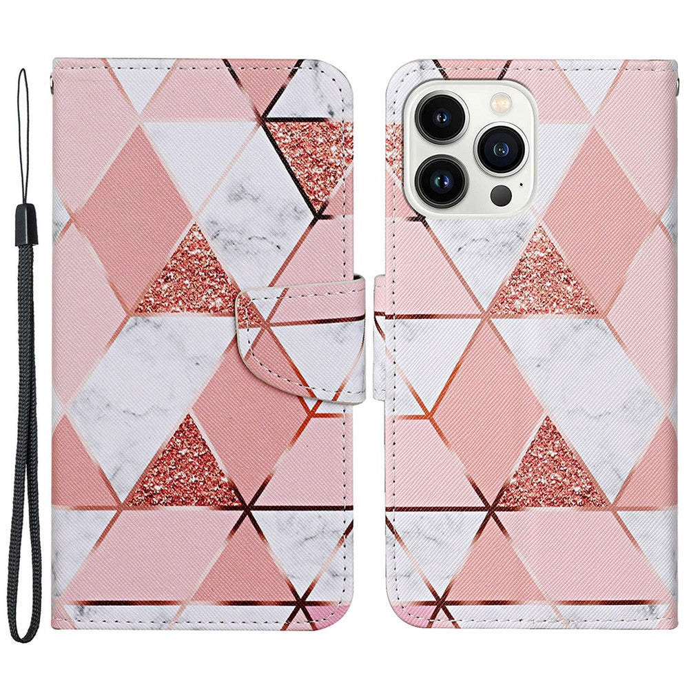 iPhone 15 Pro Max Wallet-Hülle – Musterdruck, mit Ständer & Riemen