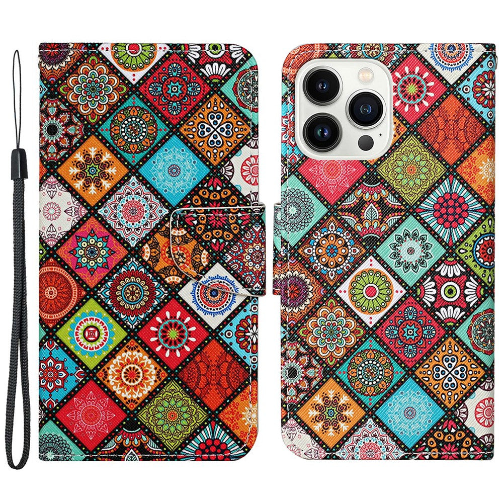 iPhone 15 Pro Max Wallet-Hülle – Musterdruck, mit Ständer & Riemen