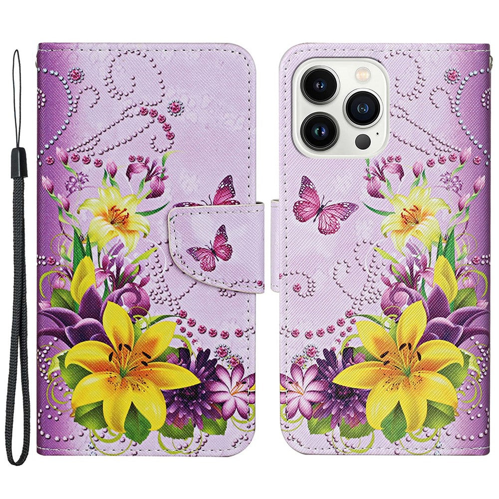 iPhone 15 Pro Max Wallet-Hülle – Musterdruck, mit Ständer & Riemen