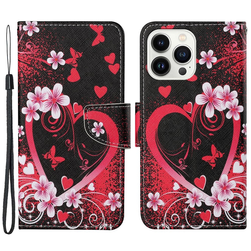 iPhone 15 Pro Max Wallet-Hülle – Musterdruck, mit Ständer & Riemen