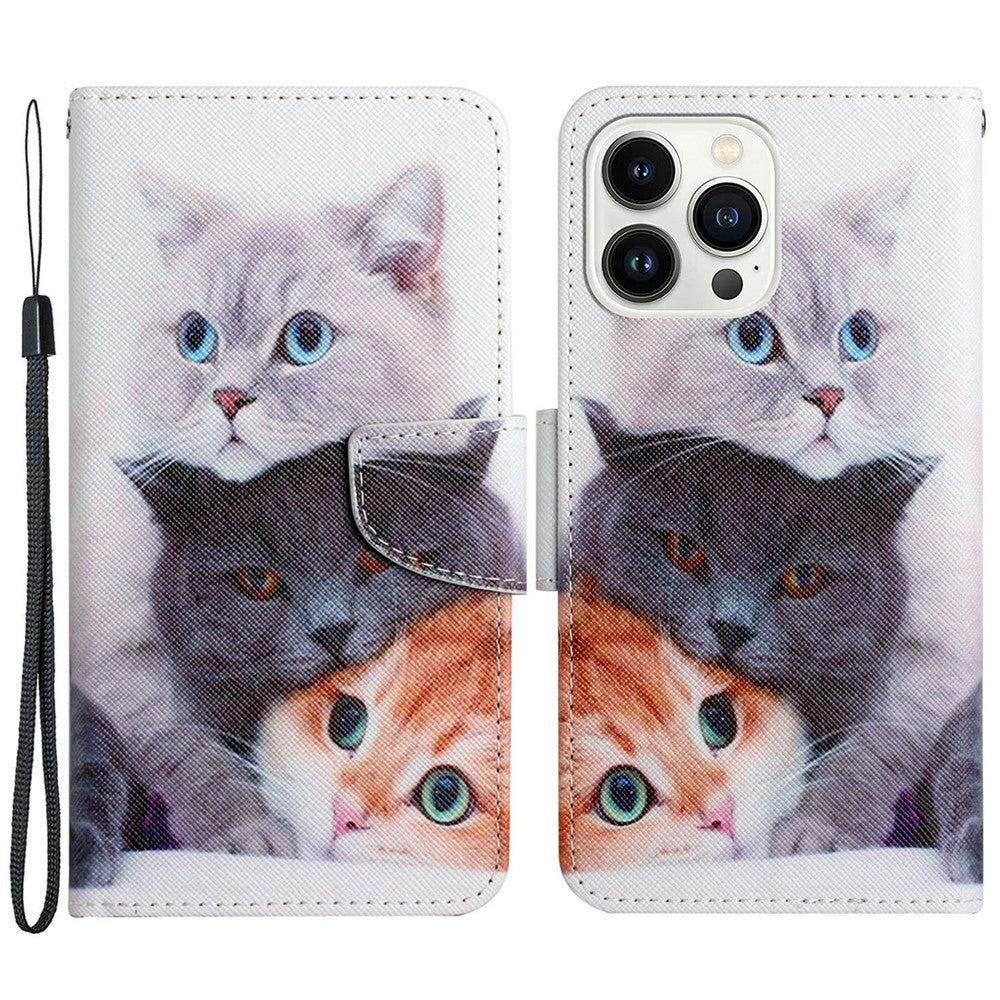iPhone 15 Pro Max Wallet-Hülle – Musterdruck, mit Ständer & Riemen
