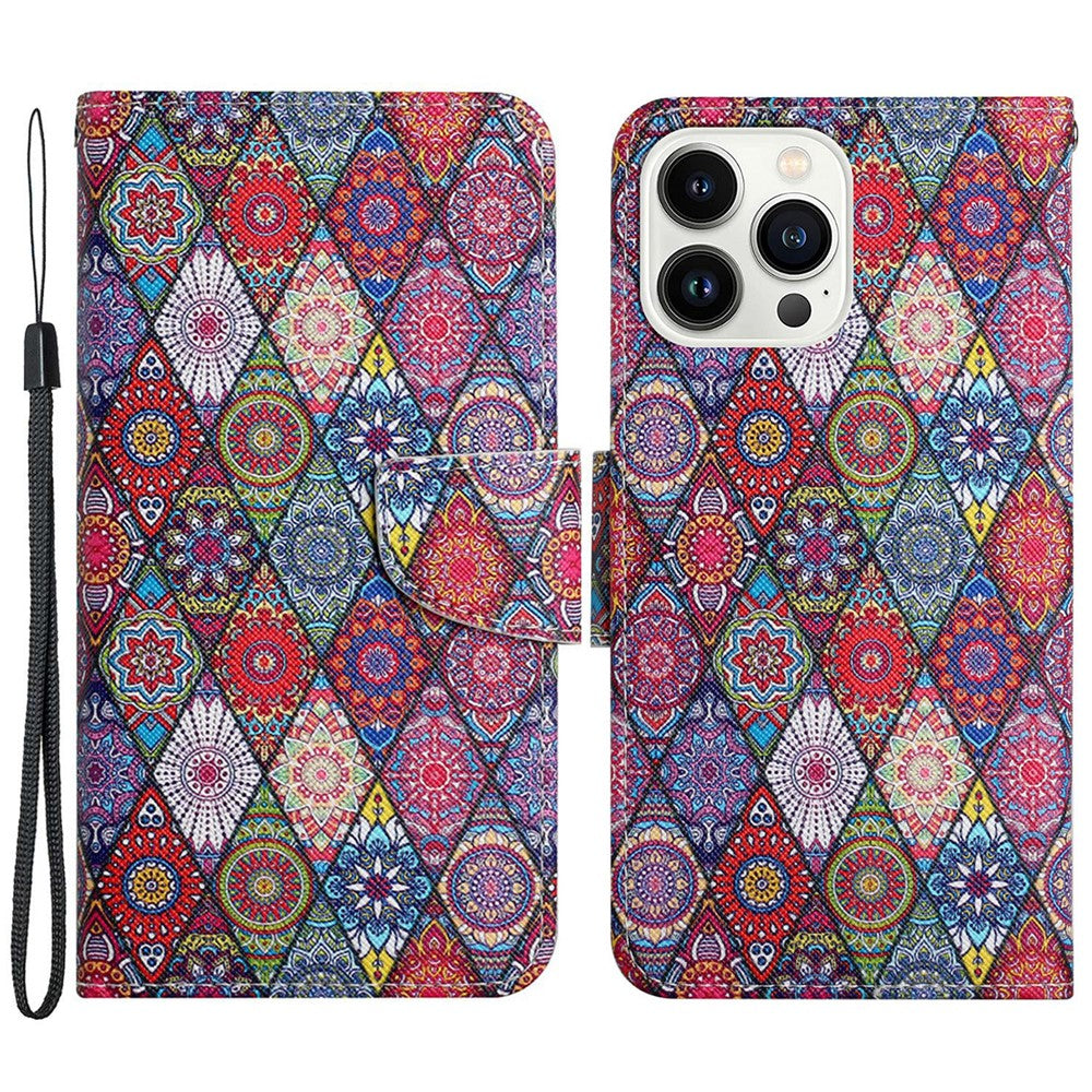 iPhone 15 Pro Max Wallet-Hülle – Musterdruck, mit Ständer & Riemen