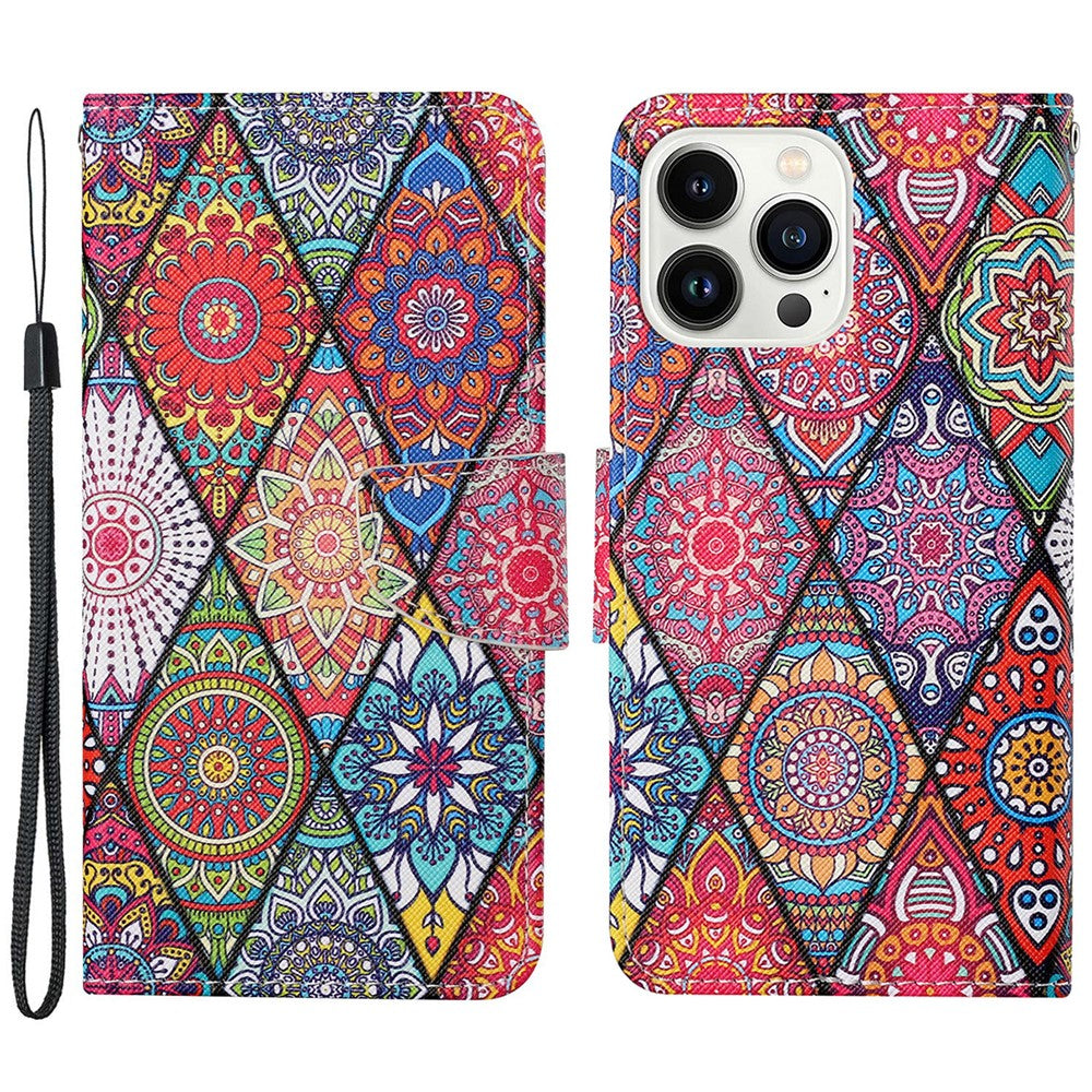 iPhone 15 Pro Max Wallet-Hülle – Musterdruck, mit Ständer & Riemen