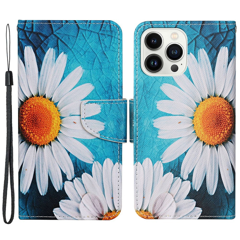 iPhone 15 Pro Wallet-Hülle – Musterdruck, mit Ständer & Riemen