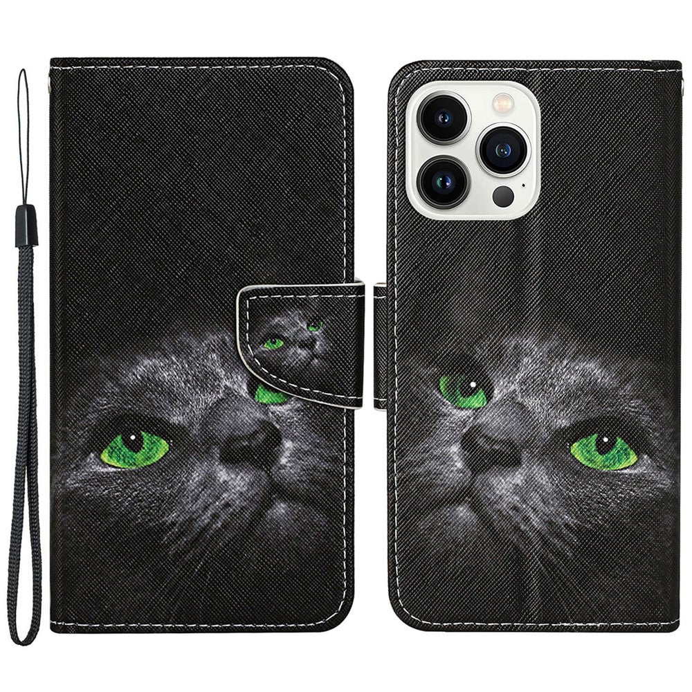 iPhone 15 Pro Wallet-Hülle – Musterdruck, mit Ständer & Riemen