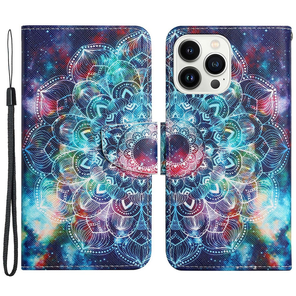 iPhone 15 Pro Wallet-Hülle – Musterdruck, mit Ständer & Riemen