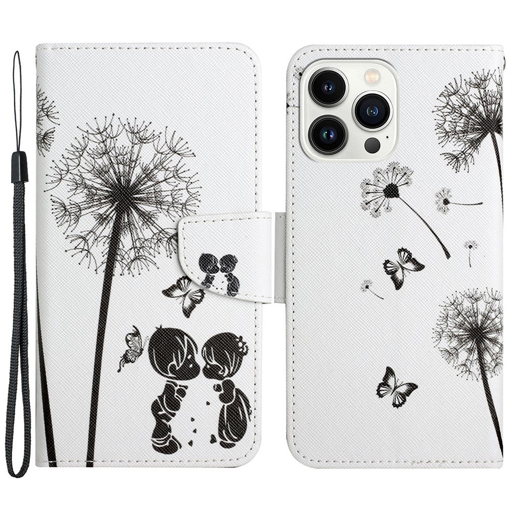 iPhone 15 Pro Wallet-Hülle – Musterdruck, mit Ständer & Riemen