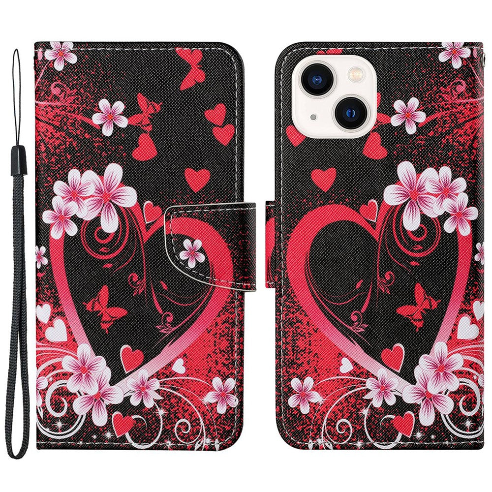 iPhone 15 Plus Wallet-Hülle – Musterdruck, mit Ständer & Riemen