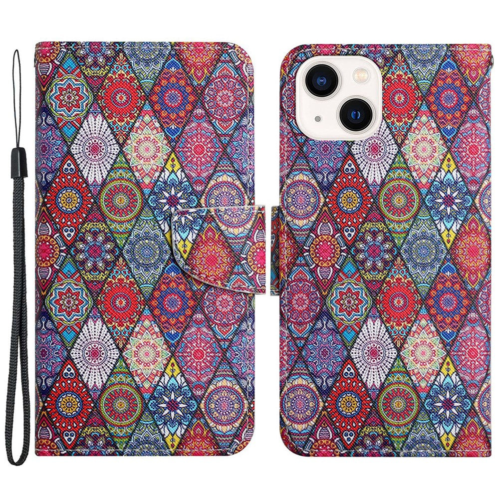 iPhone 15 Plus Wallet-Hülle – Musterdruck, mit Ständer & Riemen