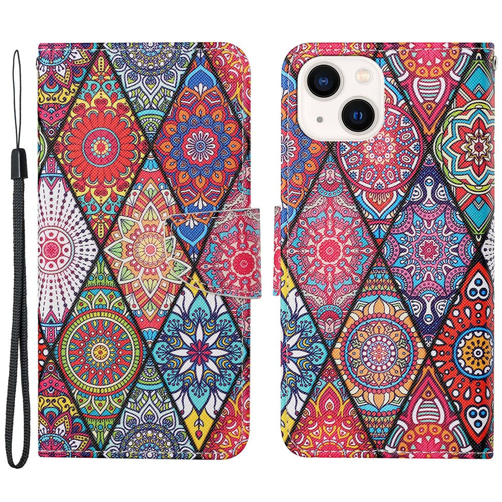 iPhone 15 Plus Wallet-Hülle – Musterdruck, mit Ständer & Riemen