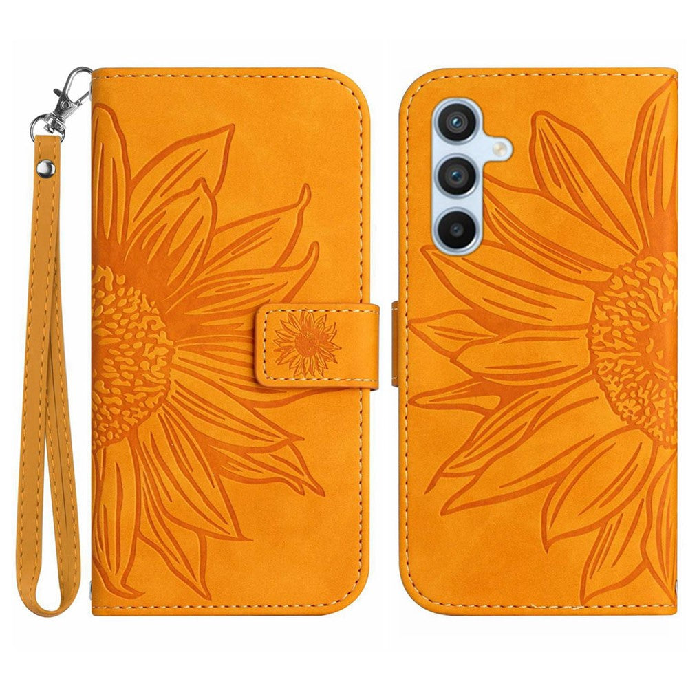 Galaxy S23 FE Wallet-Hülle – Sonnenblume aufgedruckt, mit Ständer & Riemen