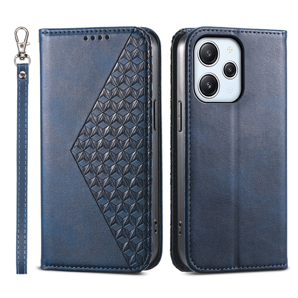 For Xiaomi Redmi 12 4G Leather Phone Case Anti-fall Imprinted Rhombus Pattern Wallet Stand Cover
