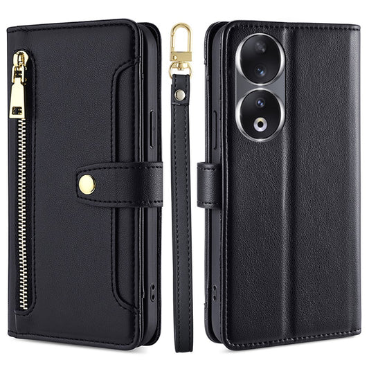 Honor 90 Handyhülle – Handy-Ledertasche mit Reißverschlusstasche, mehreren Kartenfächern, Fallschutz-Abdeckung mit Riemen