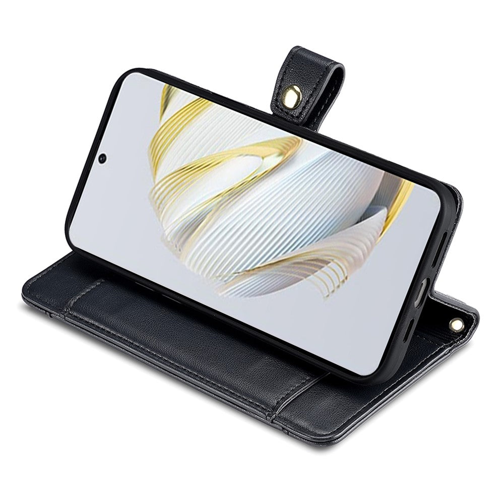 For Honor 90 Zipper Pocket Phone Leather Case Multiple Card Slots Anti-Drop Cover with Straps