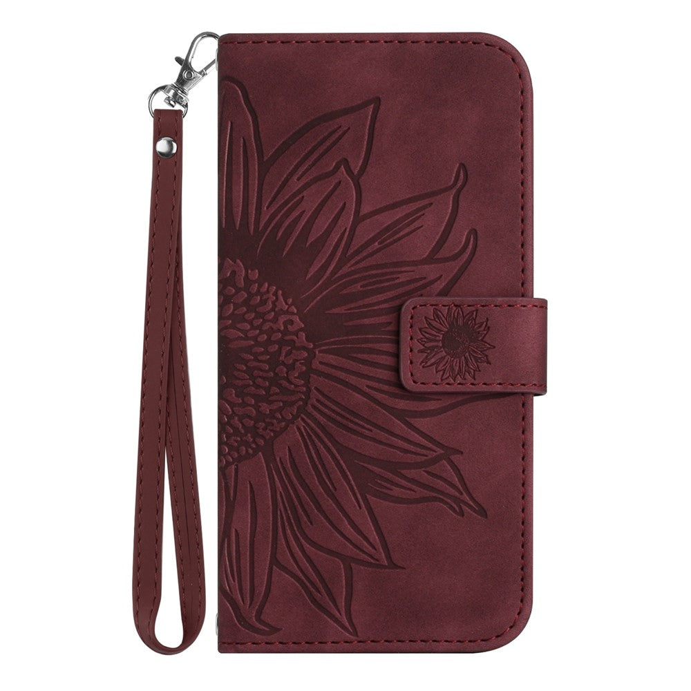 HT04 Sunflower Pattern Leather Case for Honor 90 , Wallet Stand Phone Cover with Hand Strap