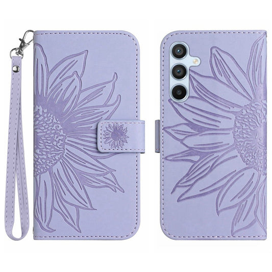 Galaxy A25 5G Wallet-Hülle – Sonnenblume aufgedruckt, mit Ständer & Riemen