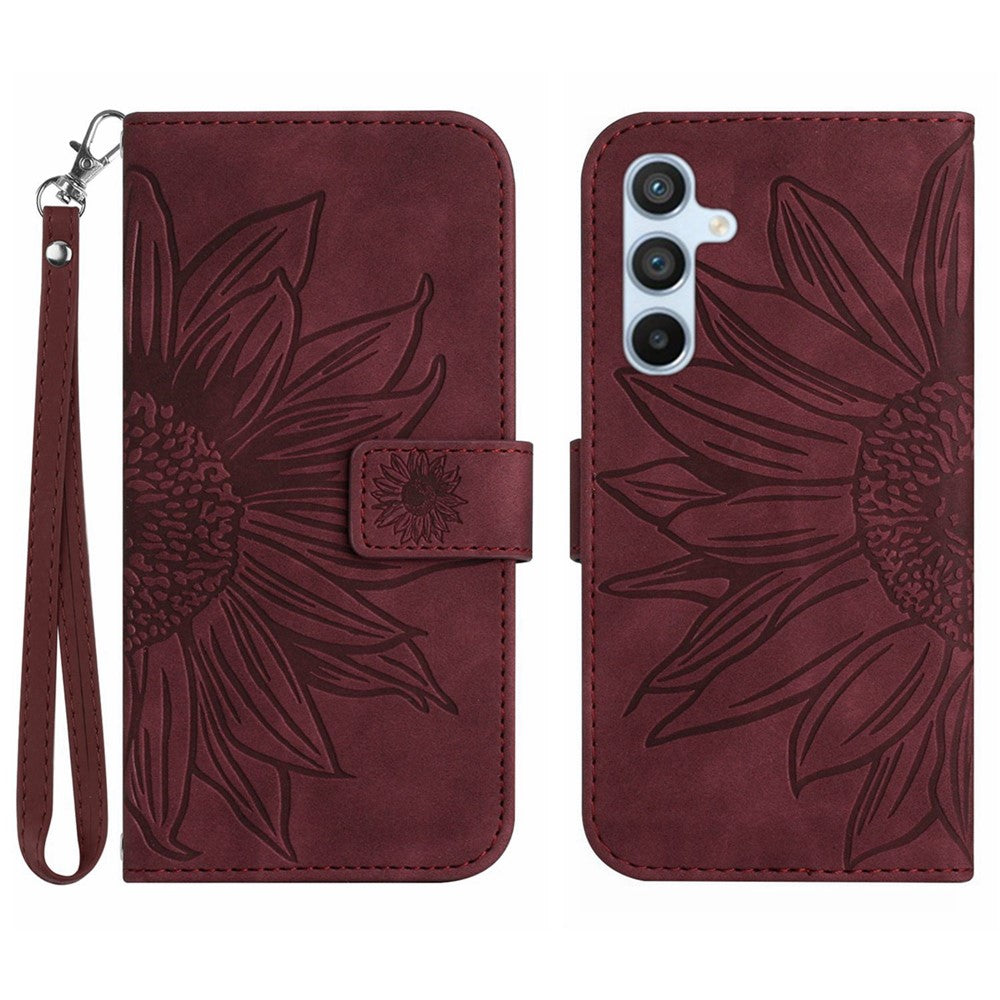 Galaxy A25 5G Wallet-Hülle – Sonnenblume aufgedruckt, mit Ständer & Riemen