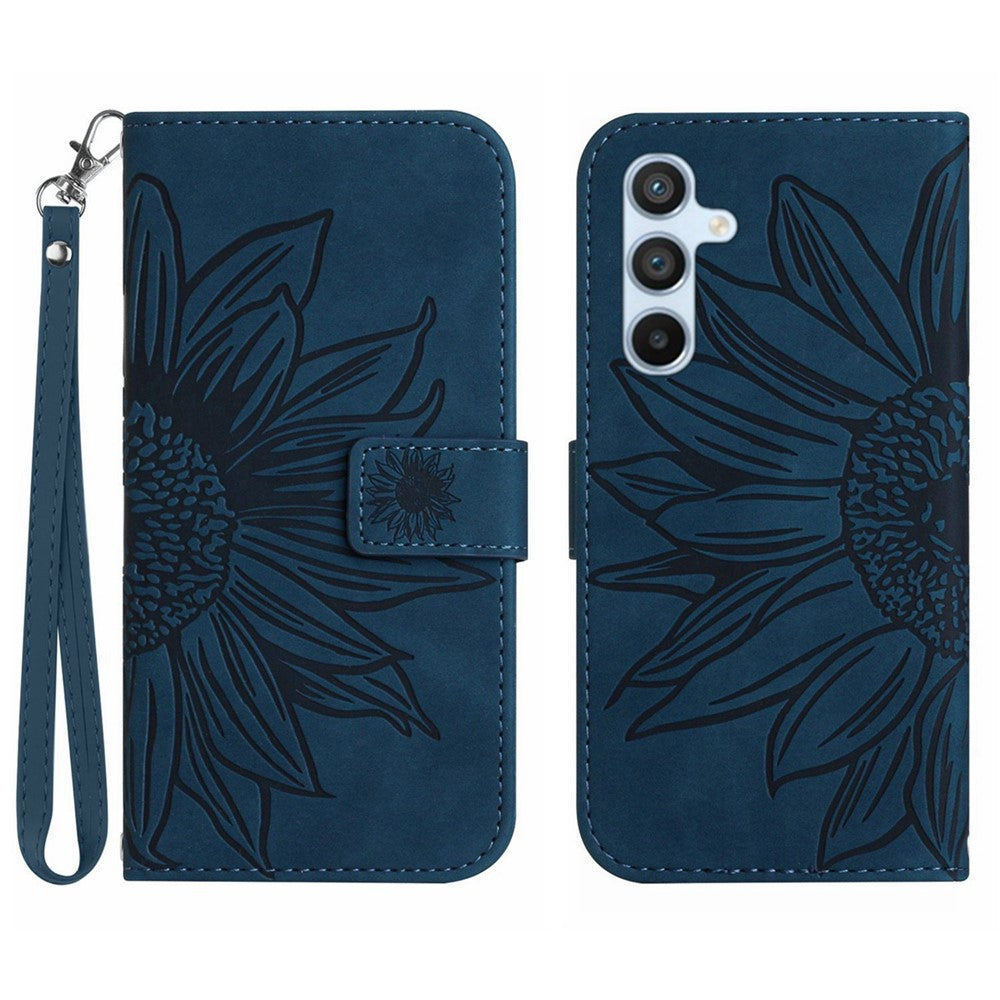 Galaxy A25 5G Wallet-Hülle – Sonnenblume aufgedruckt, mit Ständer & Riemen