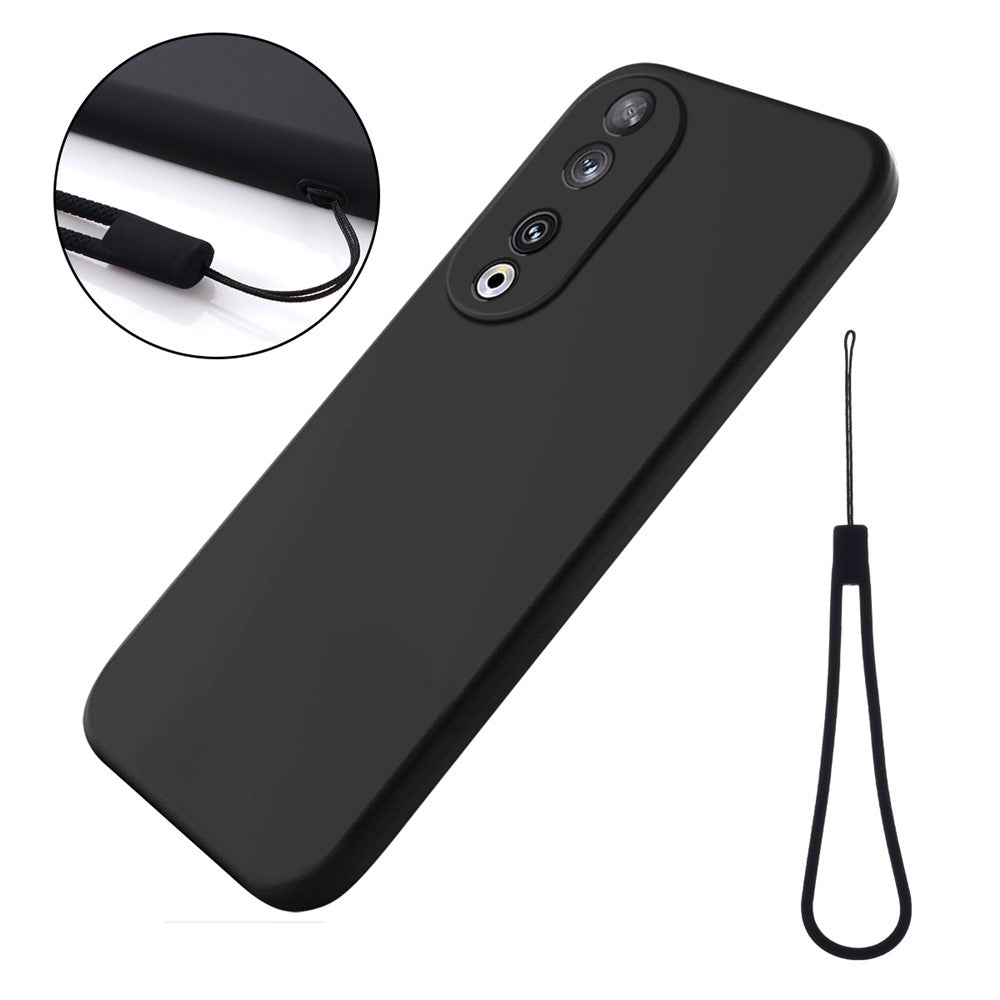 Protective Case for Honor 90 , Liquid Silicone Soft Lining Phone Cover with Strap