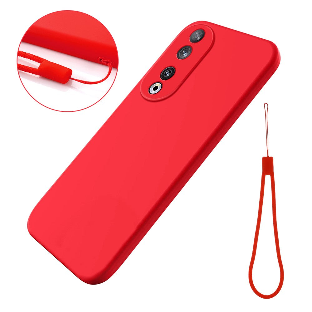 Protective Case for Honor 90 , Liquid Silicone Soft Lining Phone Cover with Strap