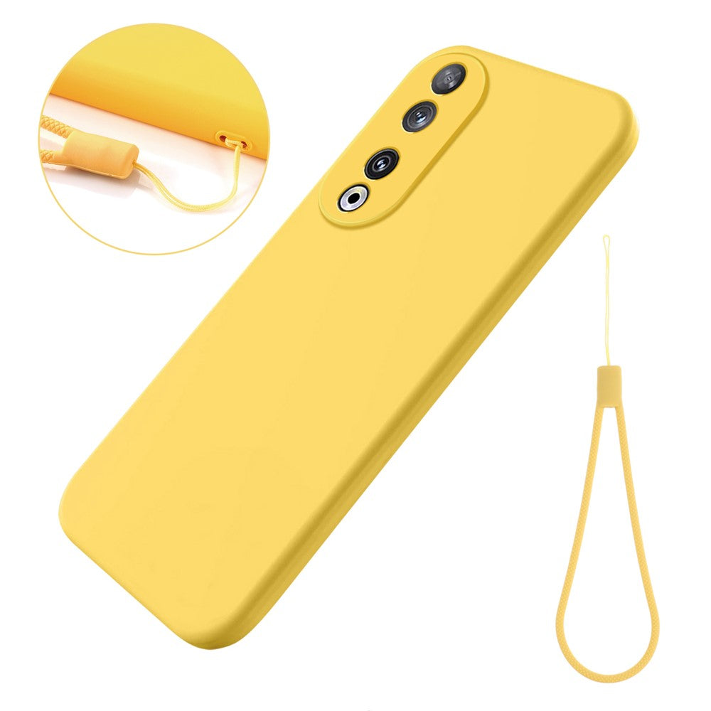 Protective Case for Honor 90 , Liquid Silicone Soft Lining Phone Cover with Strap
