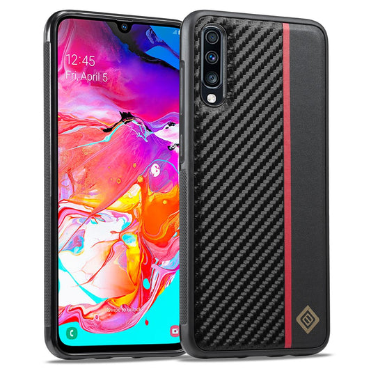 Galaxy A70 Stoßfeste Hülle - Carbonfaser-Optik – PU-Leder & TPU
