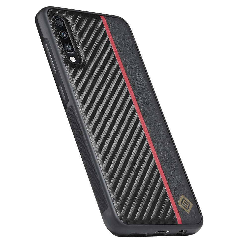 Galaxy A70 Stoßfeste Hülle - Carbonfaser-Optik – PU-Leder & TPU