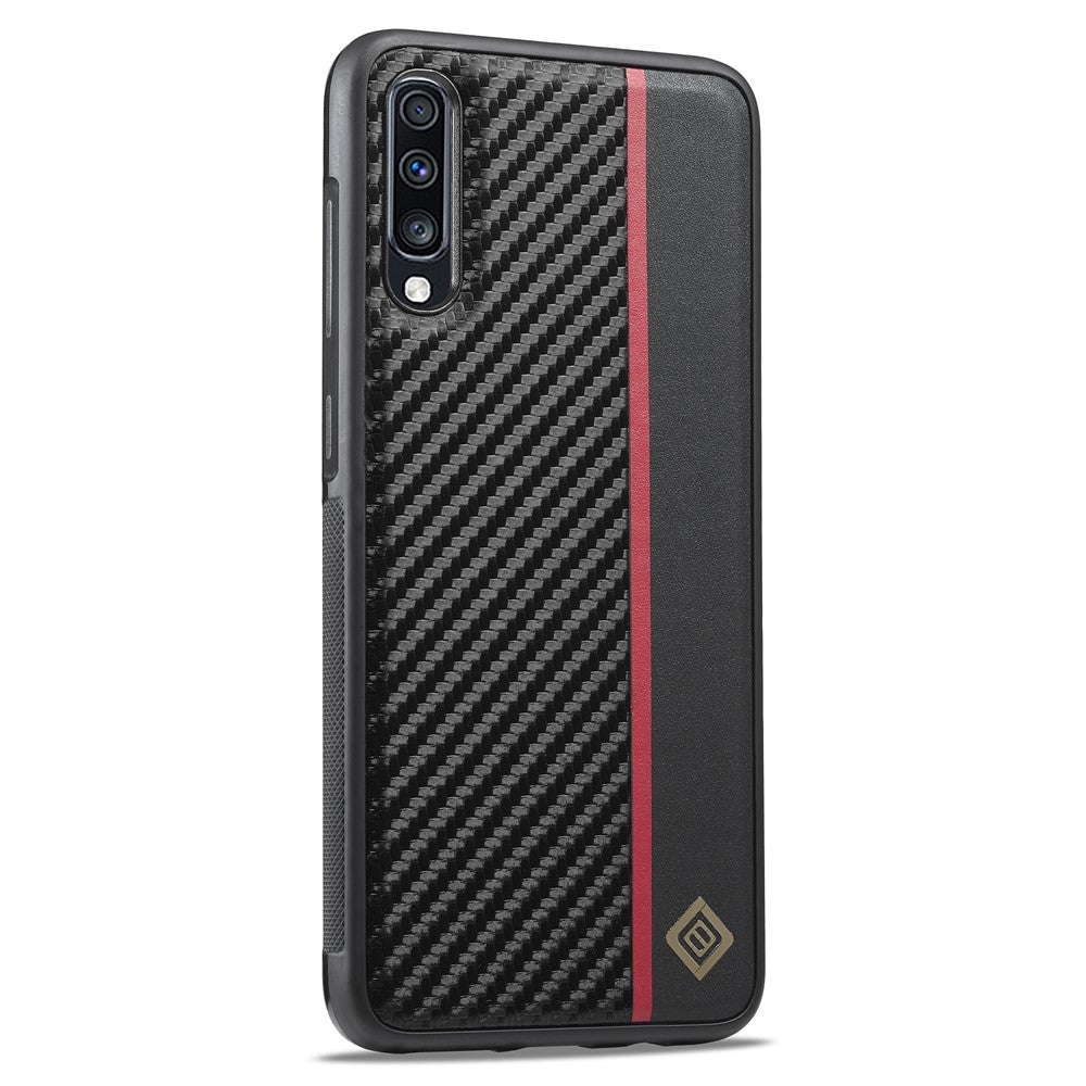 Galaxy A70 Stoßfeste Hülle - Carbonfaser-Optik – PU-Leder & TPU