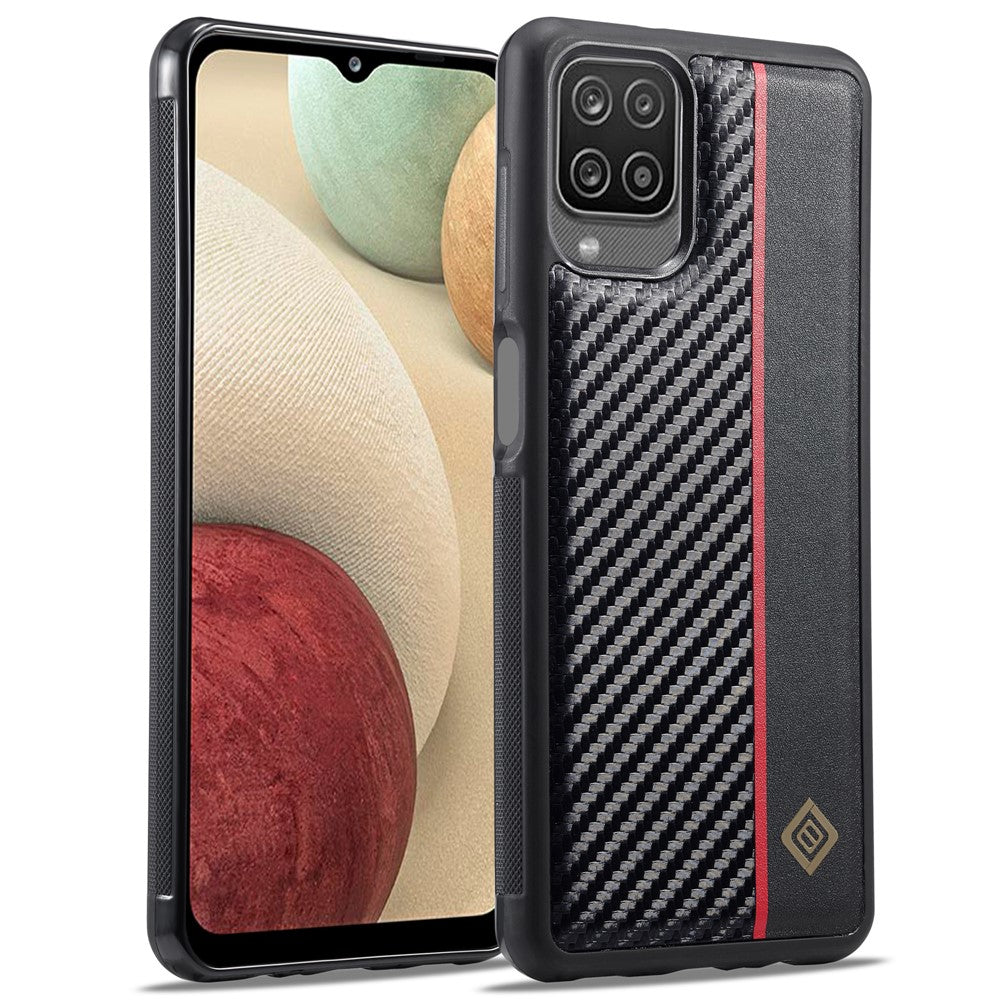 Galaxy A12 Stoßfeste Hülle - Carbonfaser-Optik – PU-Leder & TPU
