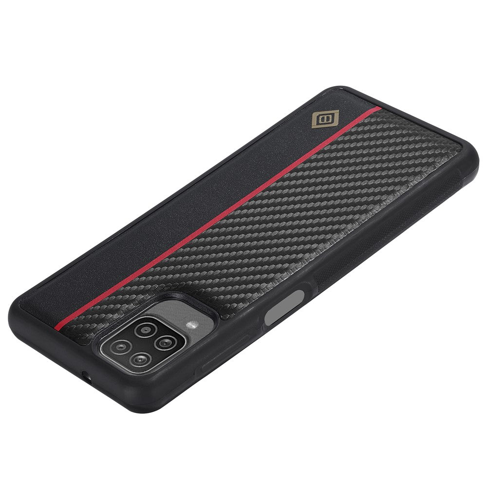 Galaxy A12 Stoßfeste Hülle - Carbonfaser-Optik – PU-Leder & TPU