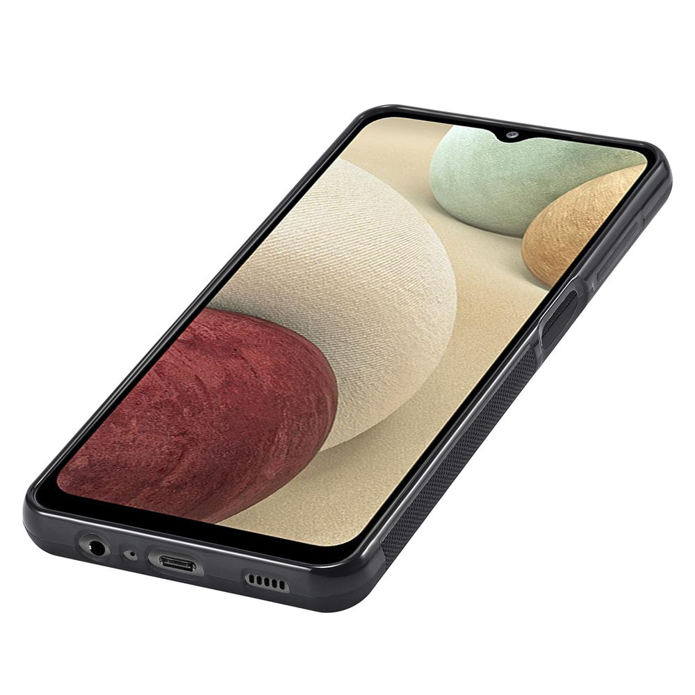 Galaxy A12 Stoßfeste Hülle - Carbonfaser-Optik – PU-Leder & TPU
