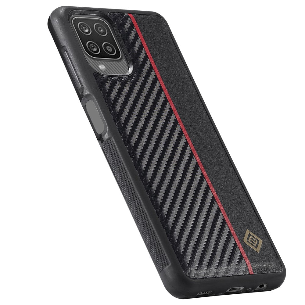 Galaxy A12 Stoßfeste Hülle - Carbonfaser-Optik – PU-Leder & TPU