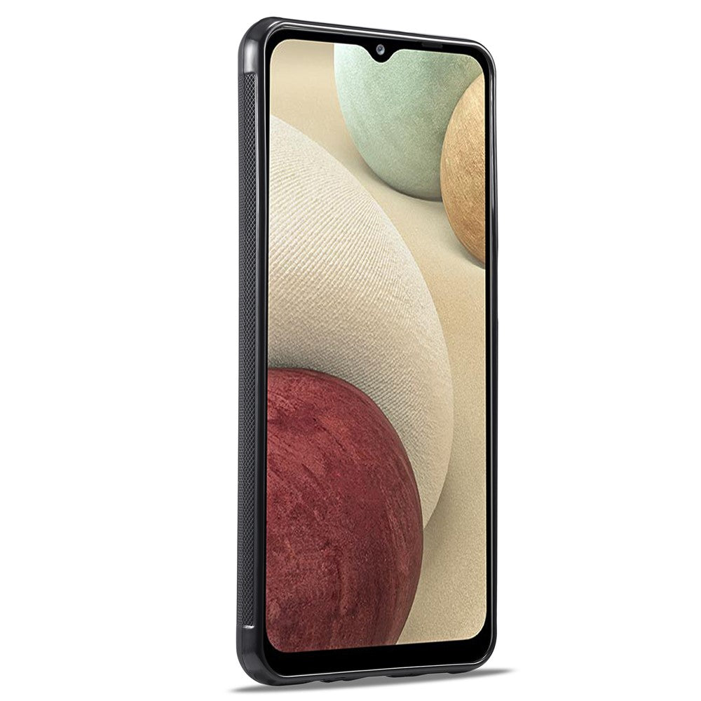 Galaxy A12 Stoßfeste Hülle - Carbonfaser-Optik – PU-Leder & TPU