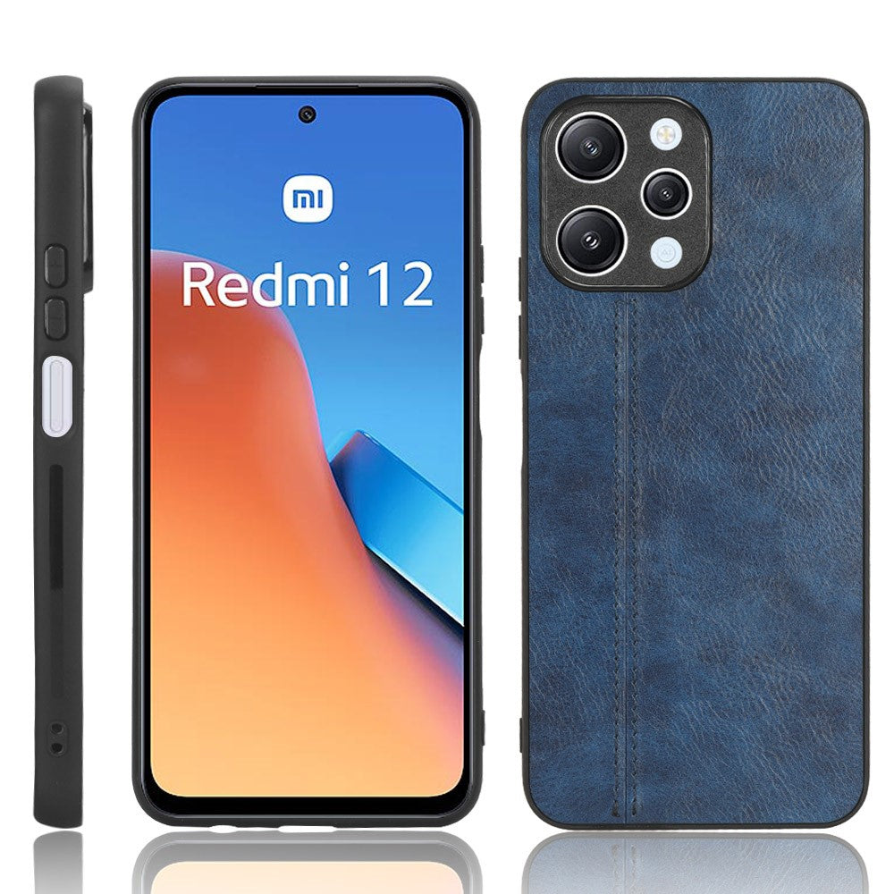 Phone Cover for Xiaomi Redmi 12 4G , Stitching Line Drop Proof PU Leather Coated PC+TPU Back Case