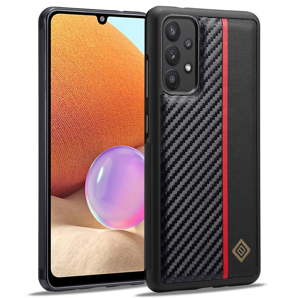 Galaxy A32 4G Stoßfeste Hülle - Carbonfaser-Optik – PU-Leder & TPU