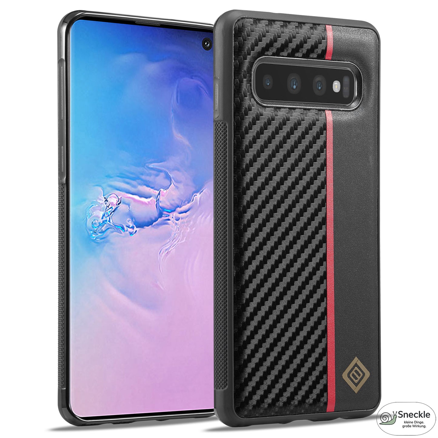 Galaxy S10 4G Stoßfeste Hülle - Carbonfaser-Optik – PU-Leder & TPU