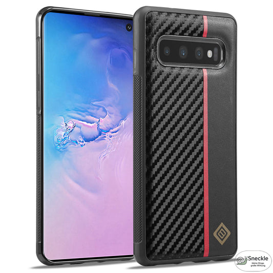 Galaxy S10 4G Stoßfeste Hülle - Carbonfaser-Optik – PU-Leder & TPU