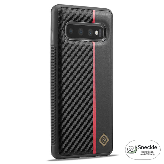 Galaxy S10 4G Stoßfeste Hülle - Carbonfaser-Optik – PU-Leder & TPU