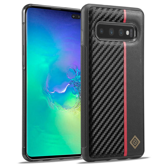Galaxy S10 Plus Stoßfeste Hülle - Carbonfaser-Optik – PU-Leder & TPU